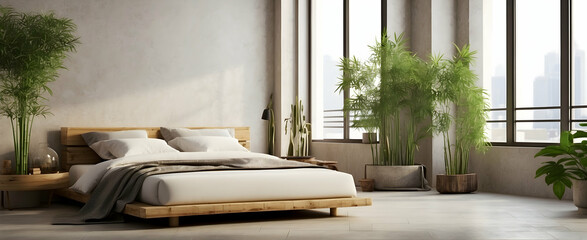 Fototapeta na wymiar Minimal Relax Urban Zen: Chic and Calming City Vibe in Realistic Interior Design with Nature Elements