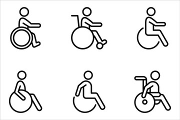 Disabled vector icon set, wheelchair symbol. Modern, simple flat vector illustration on white background