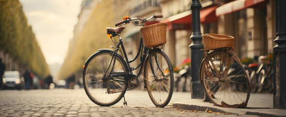 Vintage Bicycle in Chic Parisian Street Scene by Eiffel Tower - Retro Culture Photo Stock