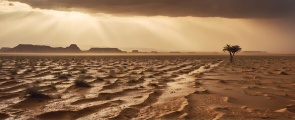 Sahara After Rain: The Rare Transformation of Sahara Desert with Ephemeral Landscapes and Rain Season Photos - Stock Concept