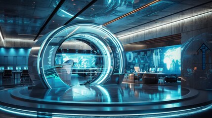 Craft a visual narrative of a futuristic bank
