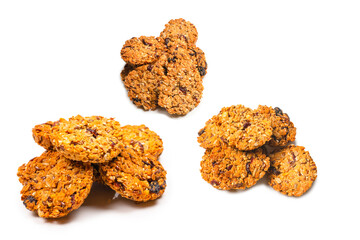 Granola cookies isolated on white background.
