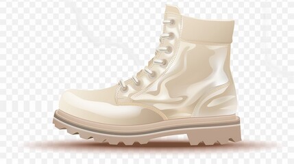 solated cream color gumboot shoes on transparent background. - obrazy, fototapety, plakaty