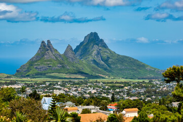 Fototapeta na wymiar Mountain Peaks viewed from Port Louis in Mauritius, Africa
