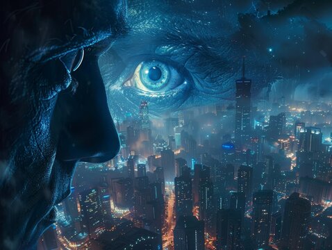 Vision of a Futuristic Metropolis Through a Man's Eye