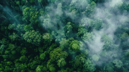 Naklejka na ściany i meble Aerial view of a rainforest canopy created with Generative AI