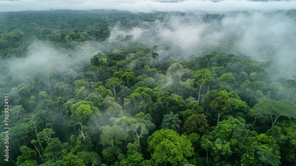 Poster aerial view of a rainforest canopy created with generative ai
