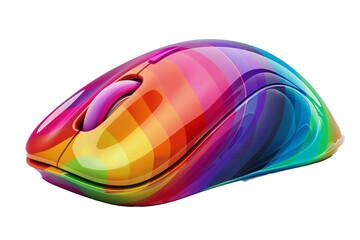 A whimsical and colorful computer mouse design inspired by a rainbow, symbolizing diversity and inclusivity in technology. Isolated on transparent background, png file