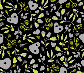 Seamless colorful cute floral  spring pattern in doodle style. Vector illustration.