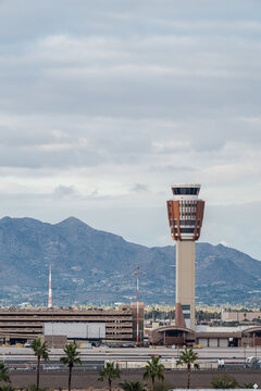 Phoenix, Arizona - December 23, 2023: Air Traffic Control tower at Phoenix Sky Harbor International Airport