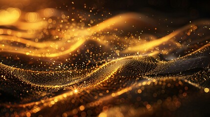 Golden particles flowing over a dark backdrop creating a luxurious and celebratory atmosphere