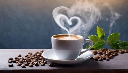 a mug of aromatic coffee against a background of beautiful nature