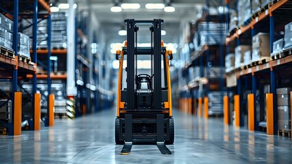 High-Tech Robotic Forklift in Sleek Warehouse. Concept Robotics, Warehouse Technology, Forklift Innovations, Automation, Smart Logistics