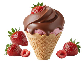 Delicious strawberry and chocolate ice cream cut out

