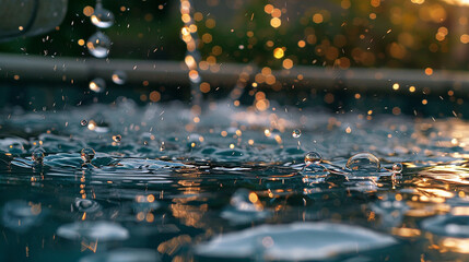 Water droplets cling like jewels to the pool's edge