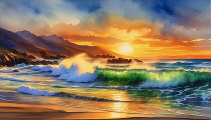 Obraz premium Watercolor Sea, Wave