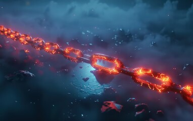 Glowing Lava Chain on Blue Surface - obrazy, fototapety, plakaty