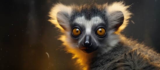Naklejka premium A lemur staring at the camera with a blurred background