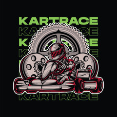 Gokart racing with person driving and wearing an helmet dark art style illustration