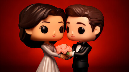 A couple in a wedding pose with a bouquet of roses - 790957607