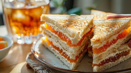 A plate of sandwiches with a glass of beer on the side - 790957631