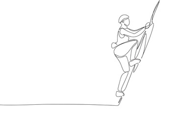 Climbing woman one line continuous. Line art sport banner concept. Hand drawn vector art.