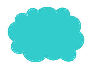 Cute frame playful design for fun web social media or print. Cartoon banner or label background cloud shape. Children empty frame with dashed border. Vector element for kids. Bright turquoise color.