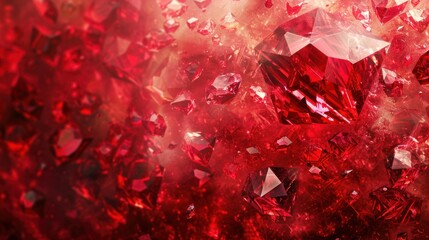 red gemstone among crystals background