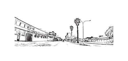 Print Building view with landmark of Springs is a city in United States. Hand drawn sketch illustration in vector.