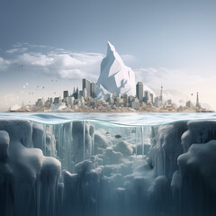 global warming problem Resulting in the melting of the polar ice caps. - obrazy, fototapety, plakaty