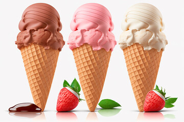 Ice cream cone three pieces different. Generative AI,