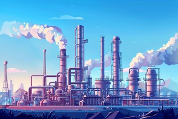 Oil and gas refinery plant in industrial zone. Ecosystem and environmental health concept