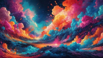Psychedelic Dreamscape, Abstract Background Alive with Explosions of Color. - obrazy, fototapety, plakaty