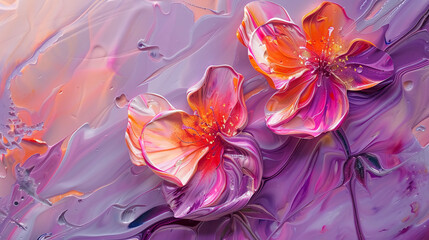 Fluid abstract expressionism, blooming flowers, Aesthetics colorful floral inspirational tenderness illustration, oil paint, Wall decoration photo, Generated AI. - obrazy, fototapety, plakaty