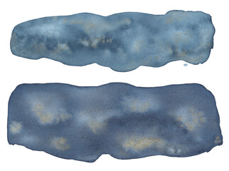 Watercolor Blue and Gold abstract painted spots, Watercolor Blue Borders