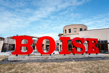 Giant sign BOISE in bright red color