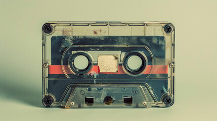 Vintage Retro Audio Cassette Tape on Monochrome Pastel green Background