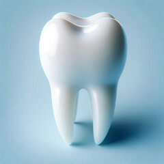 White human molar isolated on blue background. The tooth shows off its enamel and natural texture. There is plenty of space on the side to add text highlighting the topic of dental care and health.