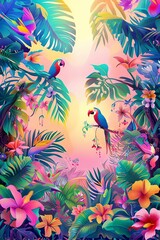 Colorful tropical forest painting