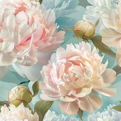 Elegant watercolor peony pattern, for fabric, silk, printing.	