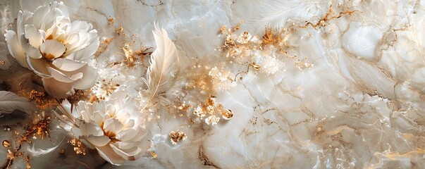 Panel wall art featuring a smooth marble texture and feather accents blending nature with elegance