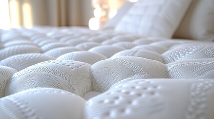 Close up of the top of a soft white mattress - obrazy, fototapety, plakaty