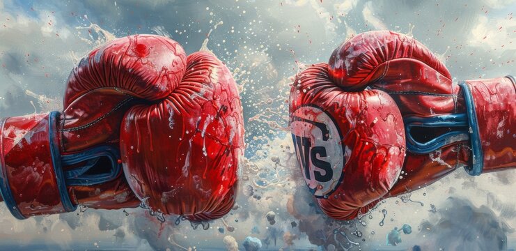 Two boxing gloves facing each other with the word vs prominently displayed in the center