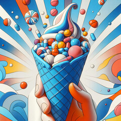 hand holding ice cream cone with pills