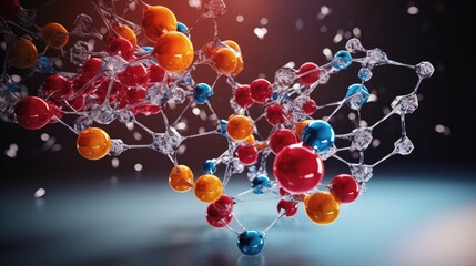High-resolution 3D rendering of a groundbreaking molecular drug compound, highlighting its complex atomic interactions - obrazy, fototapety, plakaty