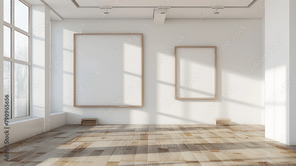 Poster modern room with two big empty picture frames created with generative ai