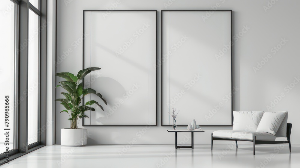 Poster modern room with two big empty picture frames created with generative ai