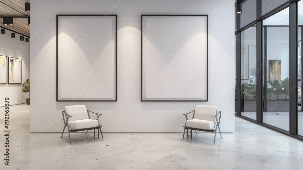 Poster modern room with two big empty picture frames created with generative ai