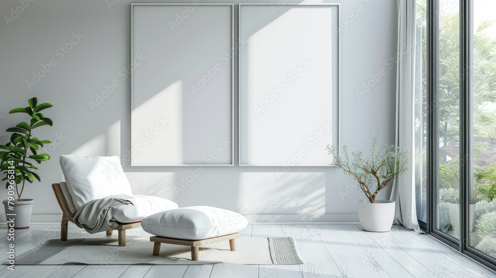 Poster modern room with two big empty picture frames created with generative ai