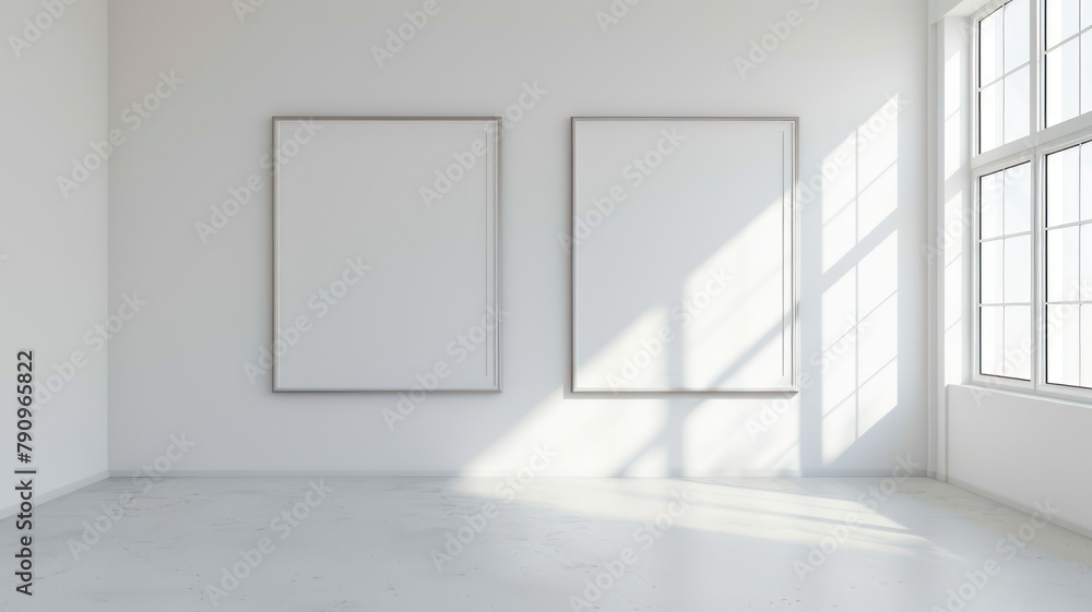 Wall mural modern room with two big empty picture frames created with generative ai